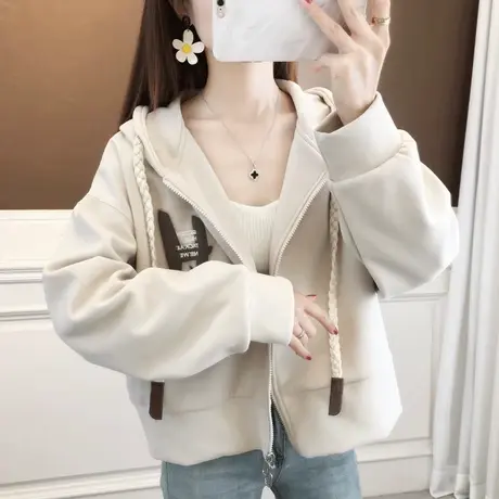 早春设计感小众外套女2024新款春秋季韩版宽松薄款小个子开衫卫衣图片