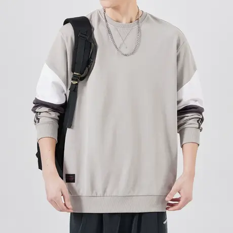 男款早春高级感痞帅撞色圆领卫衣春秋款重磅打底衫秋季长袖上衣服图片