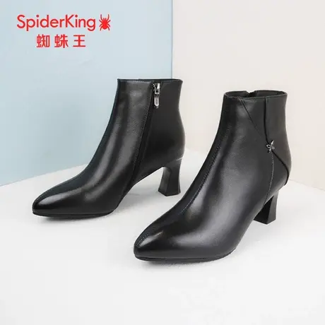SPIDER KING/蜘蛛王时装靴2023冬商场新款真皮女中筒薄绒尖头高跟商品大图