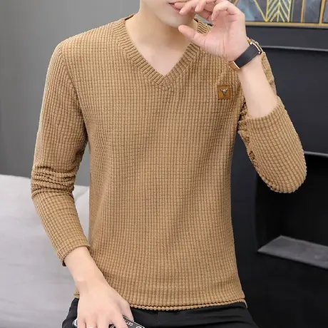 春季修身卫衣男士内搭针织打底衫薄款T上衣服秋衣潮男装长袖t恤男商品大图