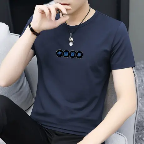 莫代尔冰丝t恤男士短袖中国潮流圆领体恤凉感速干上衣服夏季半袖商品大图