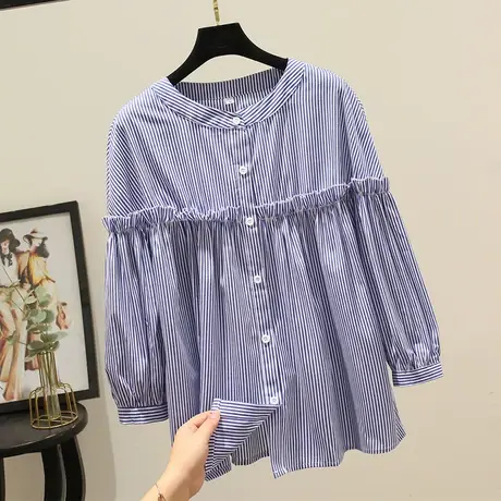 2022春夏新款韩版时尚休闲纯棉立领白衬衫女百搭长袖木耳花边衬衣图片