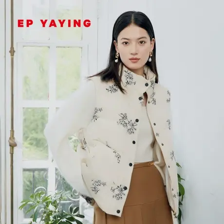 EP YAYING雅莹女装 新中式国风牡丹提花羽绒马甲 2023秋冬新Y012A商品大图