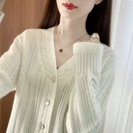 初秋薄款软妹毛衣开衫女宽松春秋外搭韩版慵懒风针织衫上衣短外套商品大图