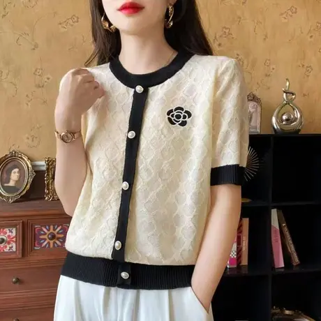 圆领针织衫女薄款外套春秋款2023新款夏季宽松小香风开衫上衣洋气图片