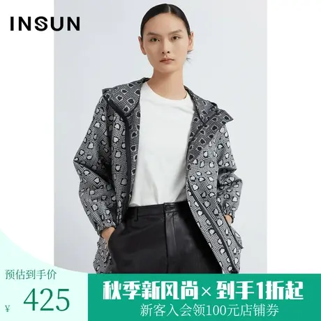 恩裳秋季休闲大口袋设计时尚撞色印花百搭短外套商品大图