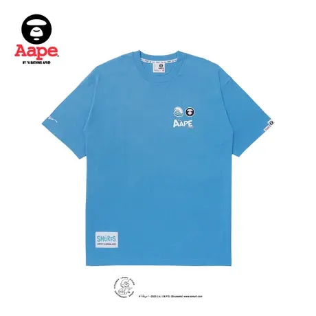 Aape联名Smurfs男装春夏蓝精灵卡通图案印花短袖T恤9654XXK商品大图