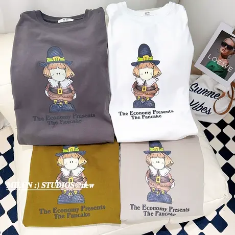 2023春夏新款短袖上衣韩国东大门ins慵懒休闲磨毛半袖T恤欧货遮臀商品大图