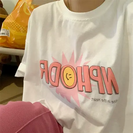 红续可爱印花小众学院风复古少女短袖t恤女2023年新款宽松上衣ins商品大图