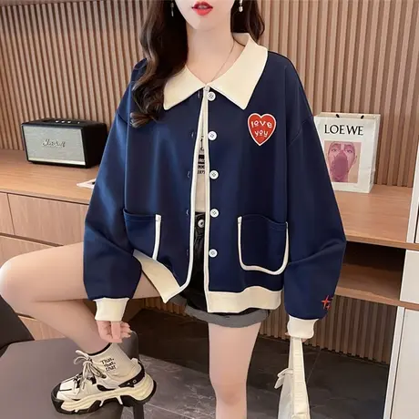 早秋装小个子外套女春秋季韩版宽松初秋薄款撞色小香风棒球服开衫商品大图