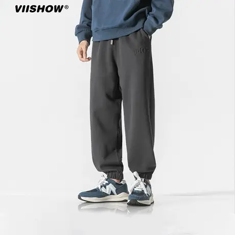 VIISHOW休闲裤男秋季潮牌宽松重磅卫裤美式复古斜纹直筒运动裤子商品大图