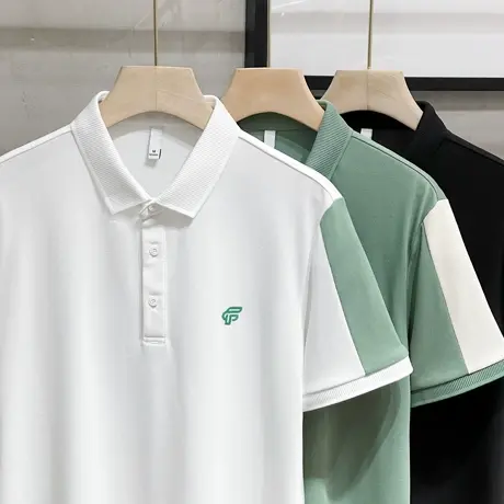 冰丝珠地Polo衫短袖t恤男士夏季装潮牌拼接撞色翻领半袖体恤上衣商品大图
