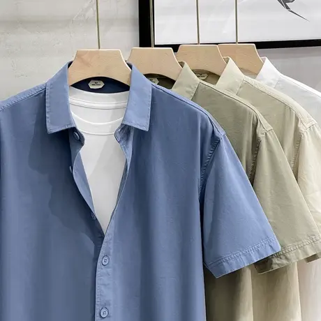 纯棉短袖衬衫男夏季薄款上班商务高级感工装衬衣男士休闲宽松潮流商品大图