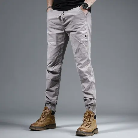 美式休闲工装裤男夏季薄款2023新款灰色潮牌修身束脚男士工装裤子商品大图