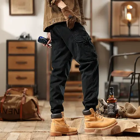 美式重磅束脚工装裤痞帅潮男裤子潮流裤子春秋季时尚百搭裤子男款商品大图