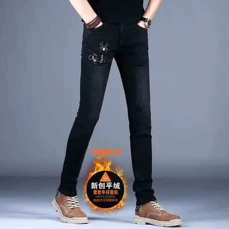轻奢烫钻黑色牛仔裤男款百搭欧美欧洲裤子2023新款秋款修身小脚裤图片