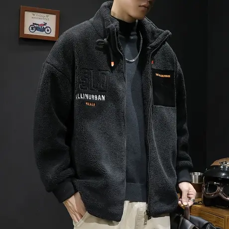 羊羔绒外套男冬季潮加厚日系2023新款男士休闲工装棉衣秋冬款保暖图片