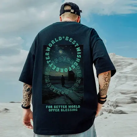 重磅潮牌宽松T恤美式短袖男生加肥加大纯棉肥佬大码男装夏季半袖商品大图