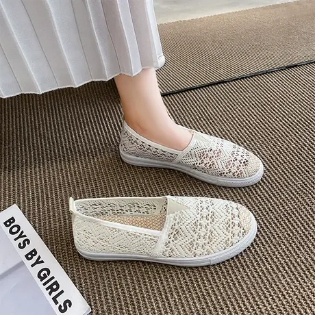 小香风平底网面单鞋女镂空凉鞋女透气网鞋一脚蹬软底春夏季工作鞋商品大图