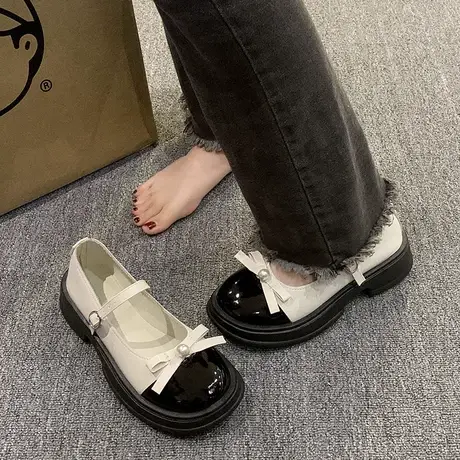 学院风英伦复古小皮鞋女秋季2023一字扣带软妹风萝莉圆头浅口单鞋图片