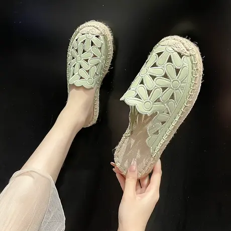 草编亚麻包头半拖鞋女新款夏季外穿凉拖2023厚底懒人一脚蹬仙女鞋商品大图