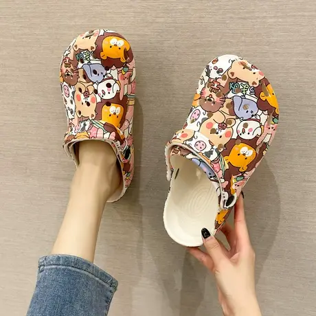 洞洞鞋女ins潮夏季防滑时尚外穿沙滩厚底可爱卡通护士包头半凉拖商品大图