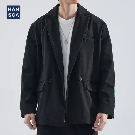 hansca秋冬季新款西服外套男潮牌宽松灯芯绒痞帅西装休闲上衣男生图片