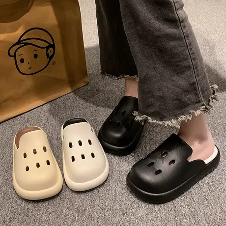 洞洞鞋女2025年夏季新款外穿包头半拖鞋ins百搭厚底防滑沙滩凉鞋商品大图