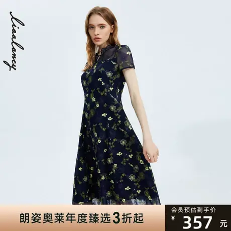 朗姿集团奥莱夏季新款连衣裙国风中式植物印花大气温柔女式连衣裙商品大图