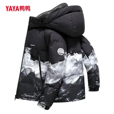鸭鸭羽绒服男2023秋季新品潮流短款连帽加厚外套百搭上衣J图片