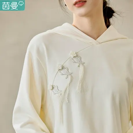 茵曼新中式连帽卫衣女2023新款春秋冬宽松轻国风上衣外套潮牌短款图片