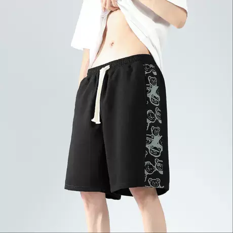 小熊印花短裤男士夏季薄款中裤潮流休闲五分裤子男青少年运动马裤商品大图