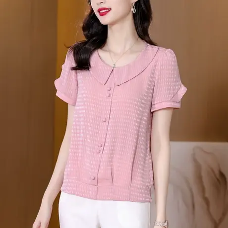 雪纺衫女短袖夏装2023年新款夏天漂亮时尚娃娃领上衣洋气小衫高贵图片