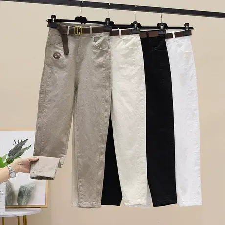 腰带牛仔裤女2023年新款秋季高腰萝卜裤宽松百搭哈伦小脚老爹裤潮商品大图