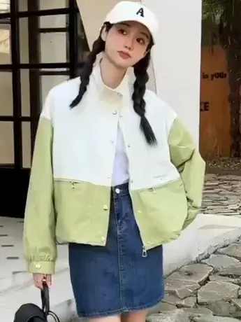 2023春秋新款韩版宽松BF学生立领工装风外套女ins棒球服原宿上衣商品大图