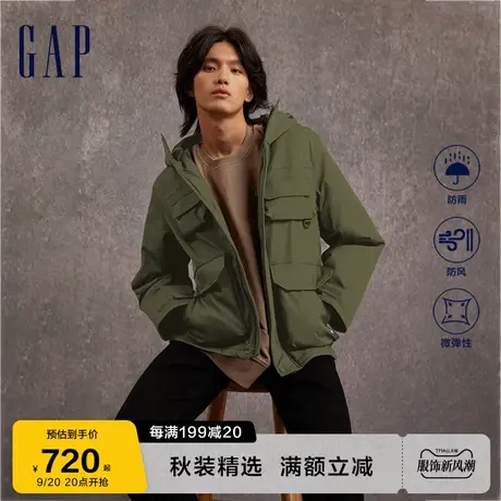 Gap男装秋冬2023新款LOGO防风雨长款连帽外套811133户外休闲夹克图片