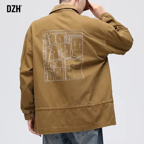 男士休闲翻领夹克男潮牌2023年新款秋季工装风衣外套大码痞帅男装商品大图