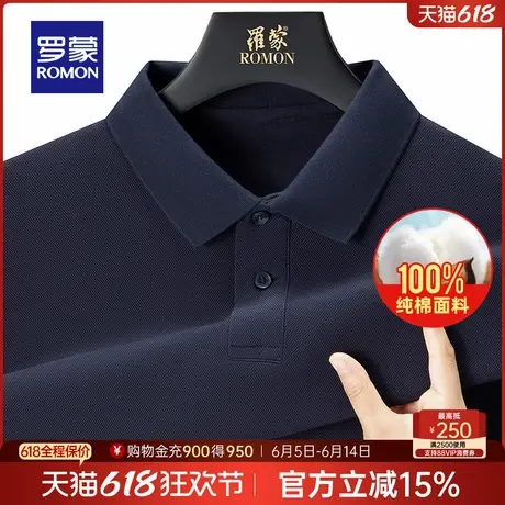 【纯棉】罗蒙男士宽松休闲长袖POLO衫2025春季新款透气弹力T恤衫商品大图