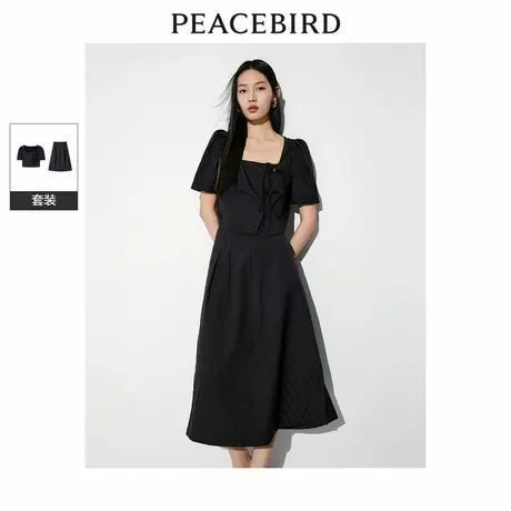 太平鸟女装新中式套装夏新款方领国风连衣裙气质提花盘扣裙子商品大图
