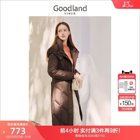 音儿美地女装2022冬季新款连帽设计感中长款鸭绒立领羽绒服商品大图