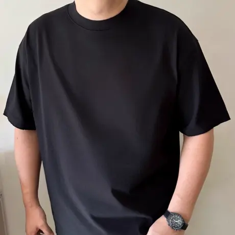 DAEVU大码男装夏款重磅宽松廓版纯色加肥加大圆领男士短袖t恤半袖商品大图