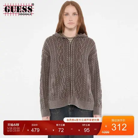 GUESSOriginals女士时尚麻花纹理连帽拉链开衫商品大图