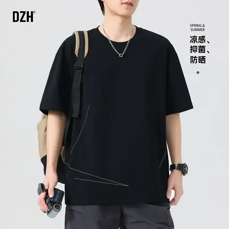 男士冰丝速干凉感t恤男2025新款体恤潮男衣服黑色短袖男款夏薄款商品大图