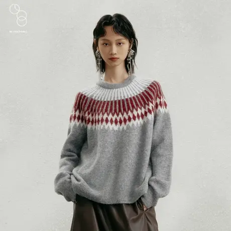 子苞米冬季新款圆领印花羊毛混纺简约百搭女式毛针织衫图片