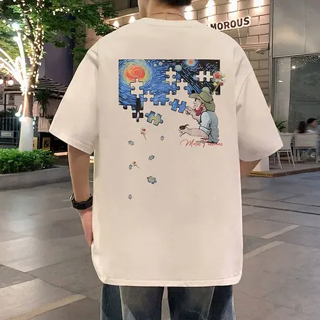 港风复古短袖T恤男夏季2025新款ins潮牌半袖美式青少年圆领体恤衫商品大图