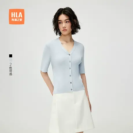 HLA/海澜之家通勤休闲轻薄短袖针织开衫25春夏新黑色时尚毛衣女装商品大图