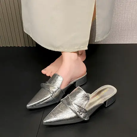 法式包头半拖鞋女2025年新款夏季外穿气质绝美鞋子尖头粗跟沙滩鞋商品大图