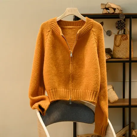 享永子【软软糯糯】轻柔毛衣针织衫拉链开衫连帽休闲外套女春秋商品大图