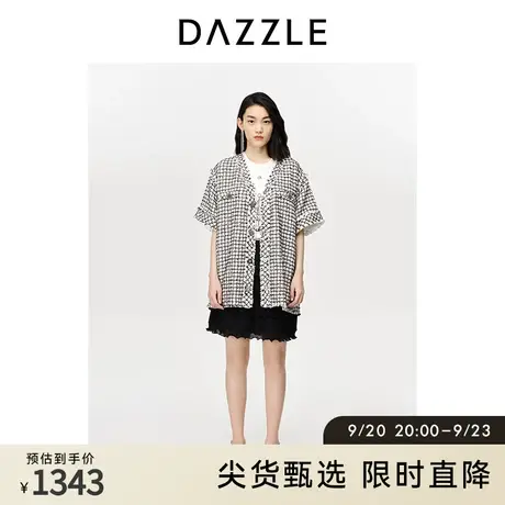 DAZZLE地素奥莱 夏季复古撞色格纹中长款小香风千金风外套女图片
