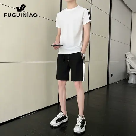 富贵鸟短袖套装男士夏季新款冰丝凉感半袖t恤休闲运动短裤男一套商品大图